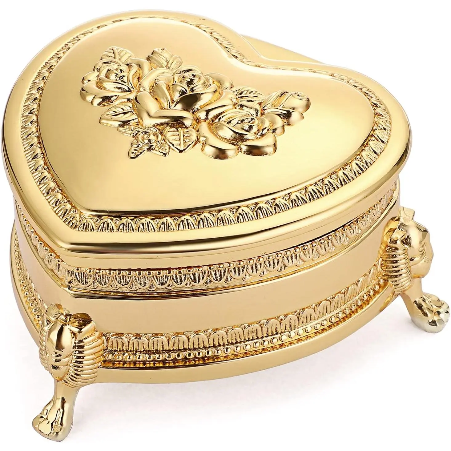 Vintage Metal Jewelry Box with Antique Flower Carved, Small Heart Shape Trinket Organizer Box Earrings Rings Necklace Bracelet Storage Holder, Keepsake Gift Box for Women