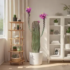Tall Artificial Cactus with White Planter Realistic Faux Cactus Plant, Realistic Faux Cactus Plant with White Planter, Fake Tree for Home Garden Store Office Indoor & Outdoor Home Office Decor Low Maintenance ﻿