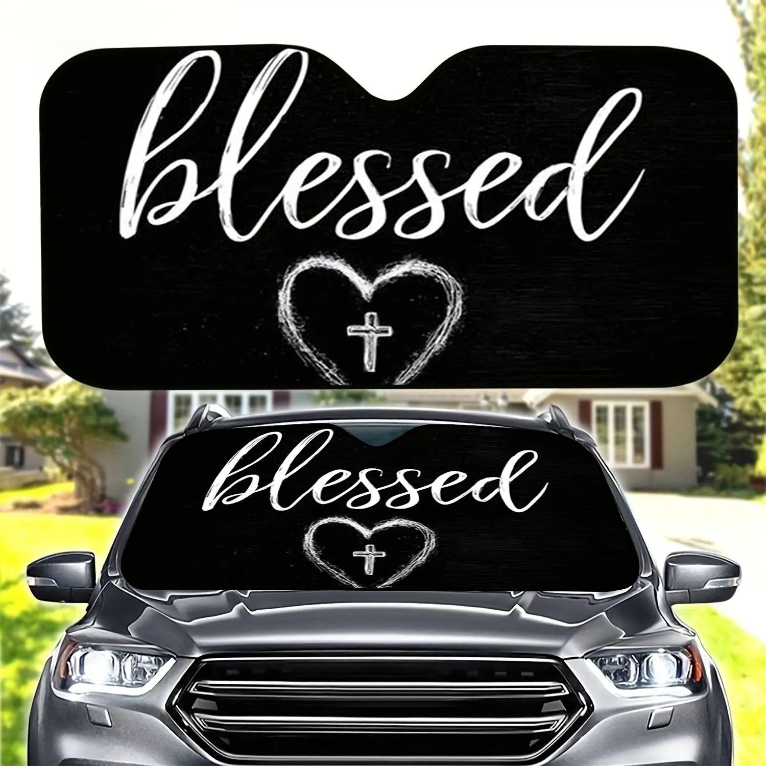 Blessed Characters Car Shade Front Windshield,Foldable Car Window Shades Heat Blocking Protector Blocks UV Rays For Cars,Trucks,SUVs
