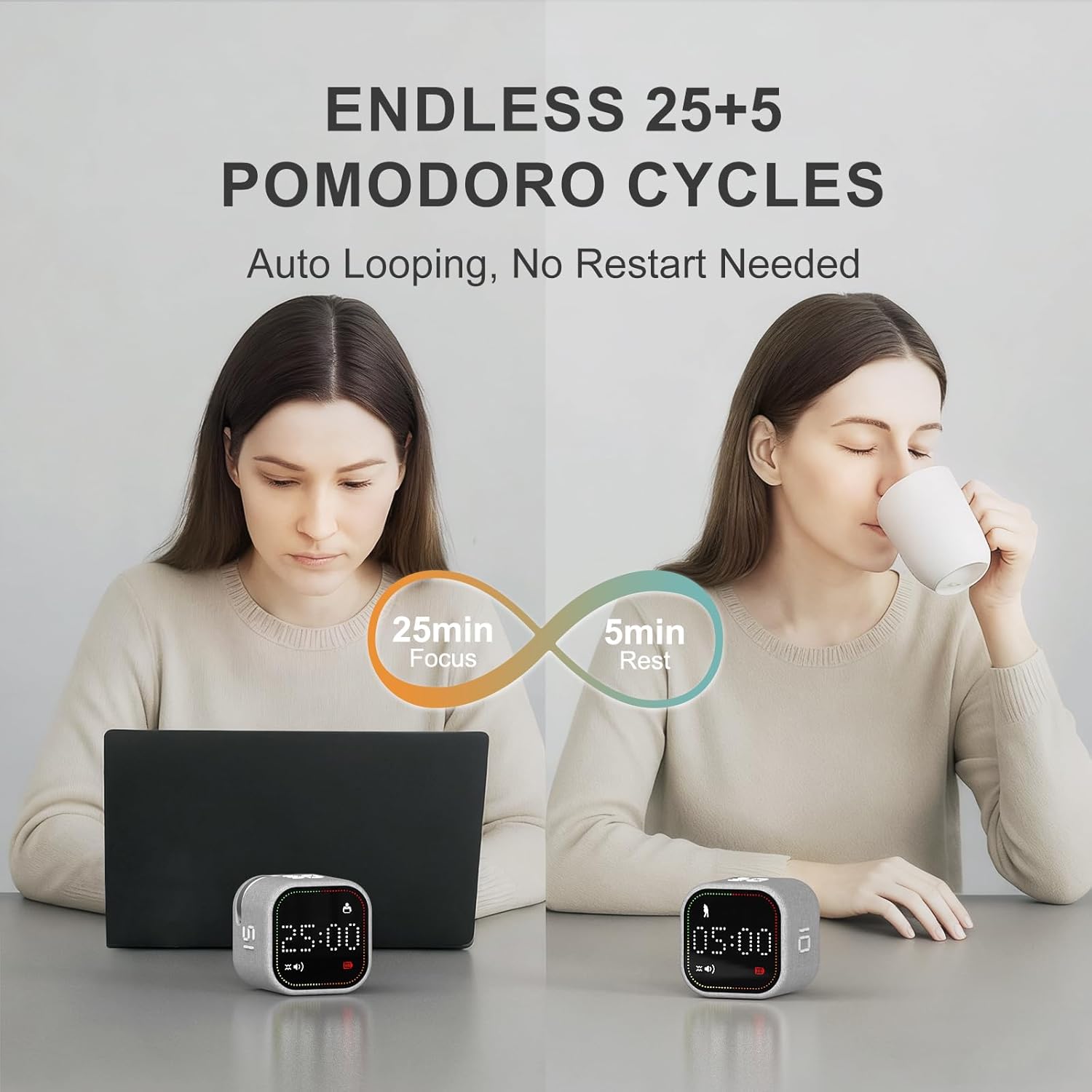 Custom Pomodoro Timer Cube | Productivity Timer | Small Visual Cube | Silent, Vibrate Reminder | Adjustable Sound Alert | , Visual Countdown | for , Study, Kitchen, Classroom