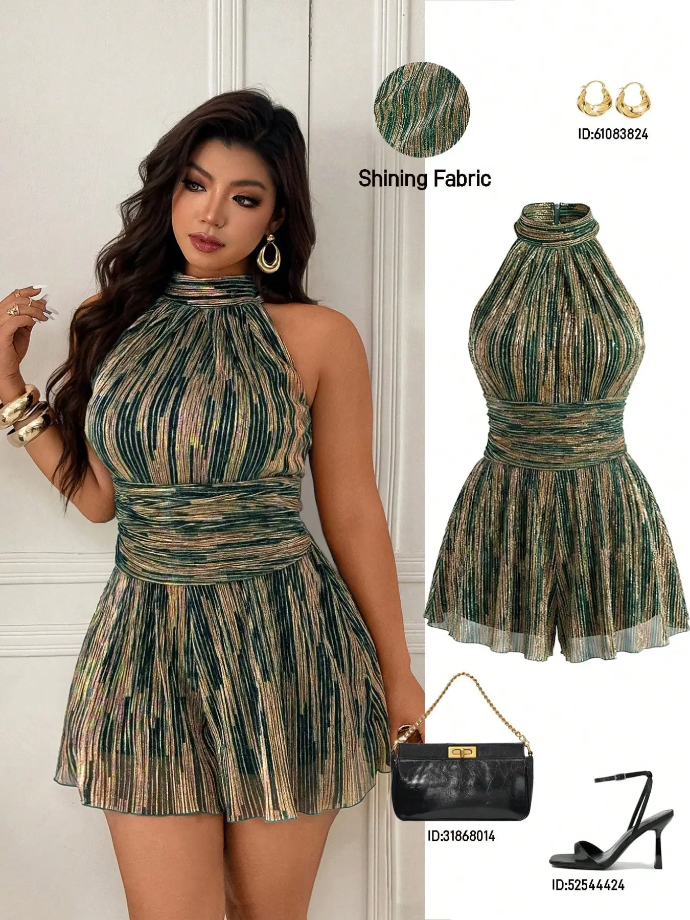 Plus Size Women's Front Tie Halter Shiny Jumpsuit, Fashionable and Comfortable, Perfect for Celebrations and Special Events