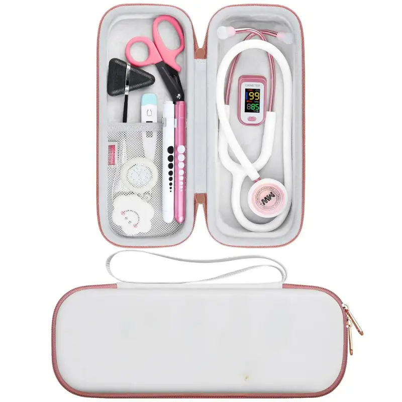 Mesh Insert Hand Organizer Bag for 3M Littmann Classic III, Lightweight II S.E, Cardiology IV, MDF Acoustica Stethoscopes - Extra Pocket for Healthcare Accessories, White Rosegold Hand Organizer Bags, Nurse, Dual, Zipper