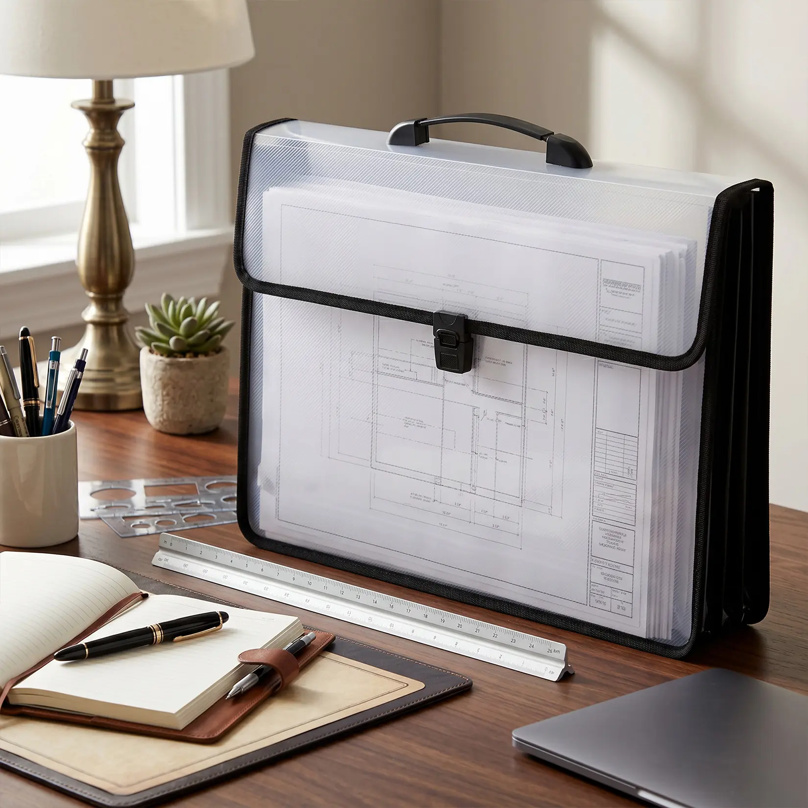 3-Pack Expandable Plastic File Folder with Handle - A3/11x17 Waterproof Thick PP Document Organizer, Black-Edged Transparent, Secure Snap Closure, Document Hold for Office Use