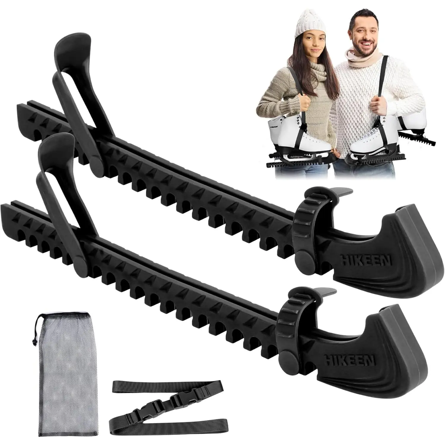Ice Skate Guards with Shoulder Straps - 35.6x5cm Adjustable Size Non-Slip Blade Protectors with Dual Buckles - for Hockey Skating, Figure Ice Skates, Secure Hold, Tpu/Tpr Blend, Adjustable Fit, Anti-Skid Skate Accessories