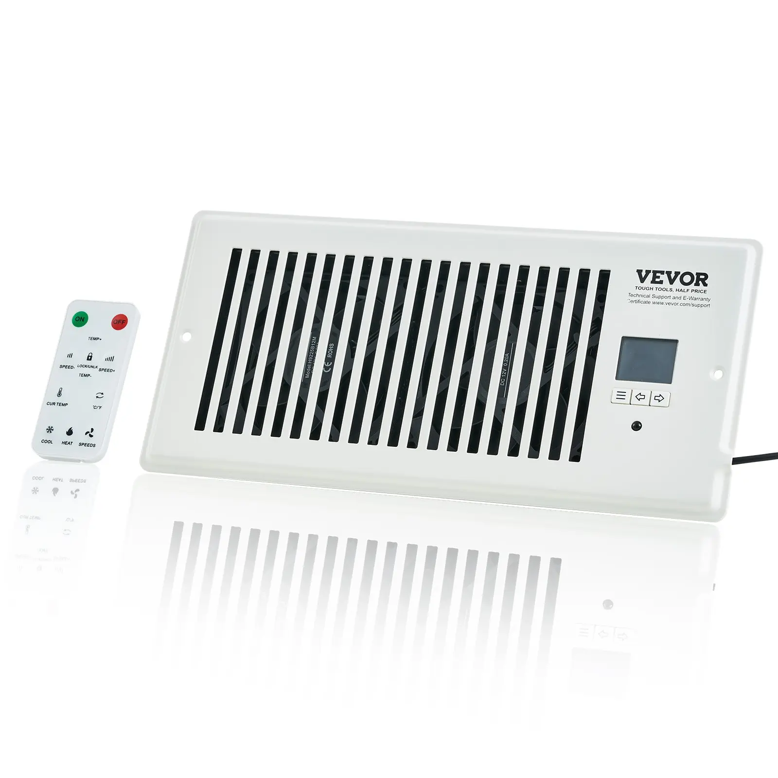 VEVOR 4x10" Aluminum Register Booster, 100CFM Quiet Unit with Remote & Thermostat Control, Adjustable Speed for Heating & Cooling, White Smart Vent Solution