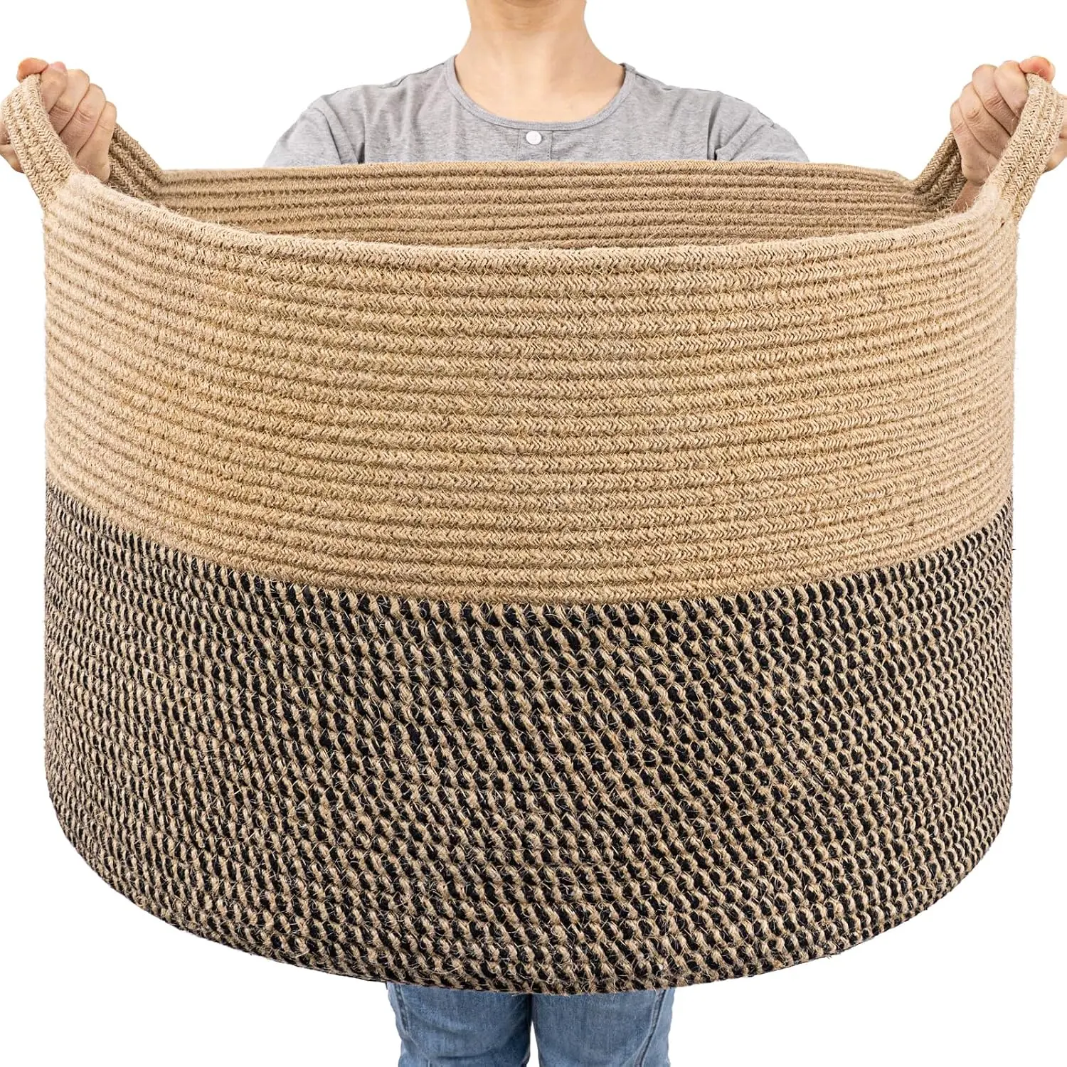 High-Capacity Extra Large Neutral Jute Wicker Storage Basket (83L, 21.7x21.7x13.8 inch, Pack of 1) - Dog & Cat Accessory Organizer for Living Room, Bedroom Room Decor, Blankets, Pet Clothes, Laundry