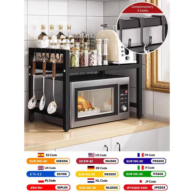 1pc Expandable 42-64cm Microwave Shelf Organizer, Moisture And Rust Proof Microwave Countertop Organizer,Tableware Storage