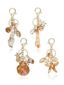 4 Pcs Ocean Themed Keychains for Women - Resin Seashell Starfish Boho Beach Bag Charms with Gold-Plated, Summer Vacation Purse Backpack Pendant Key Ring Gifts
