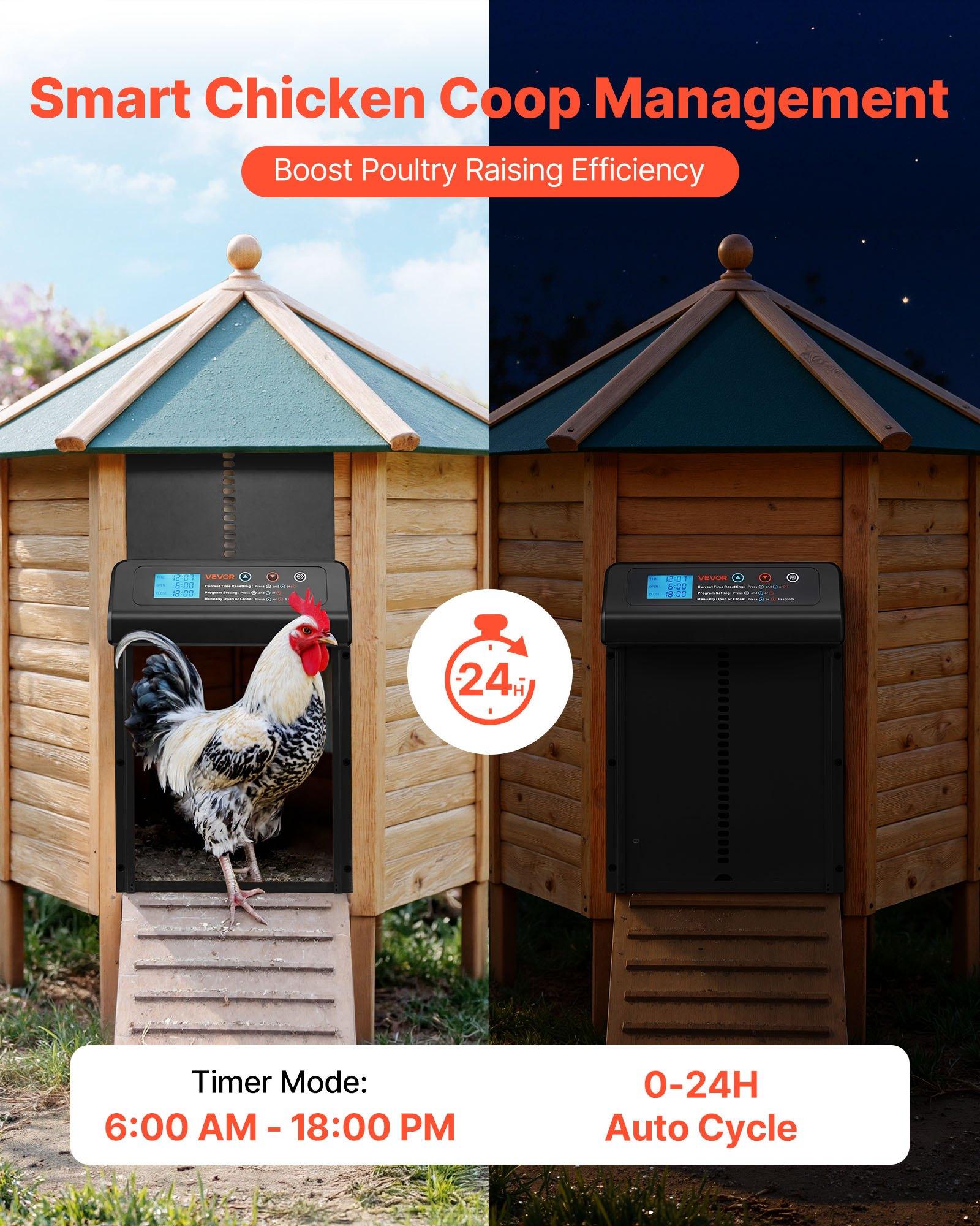 VEVOR Automatic Chicken Coop Door, Battery Powered Chicken Coop Door with Timer & Manual Setting, Anti-Pinch Security, Durable Aluminum Alloy, Auto Chick Run Gate Opener with Waterproof Sealing, Black