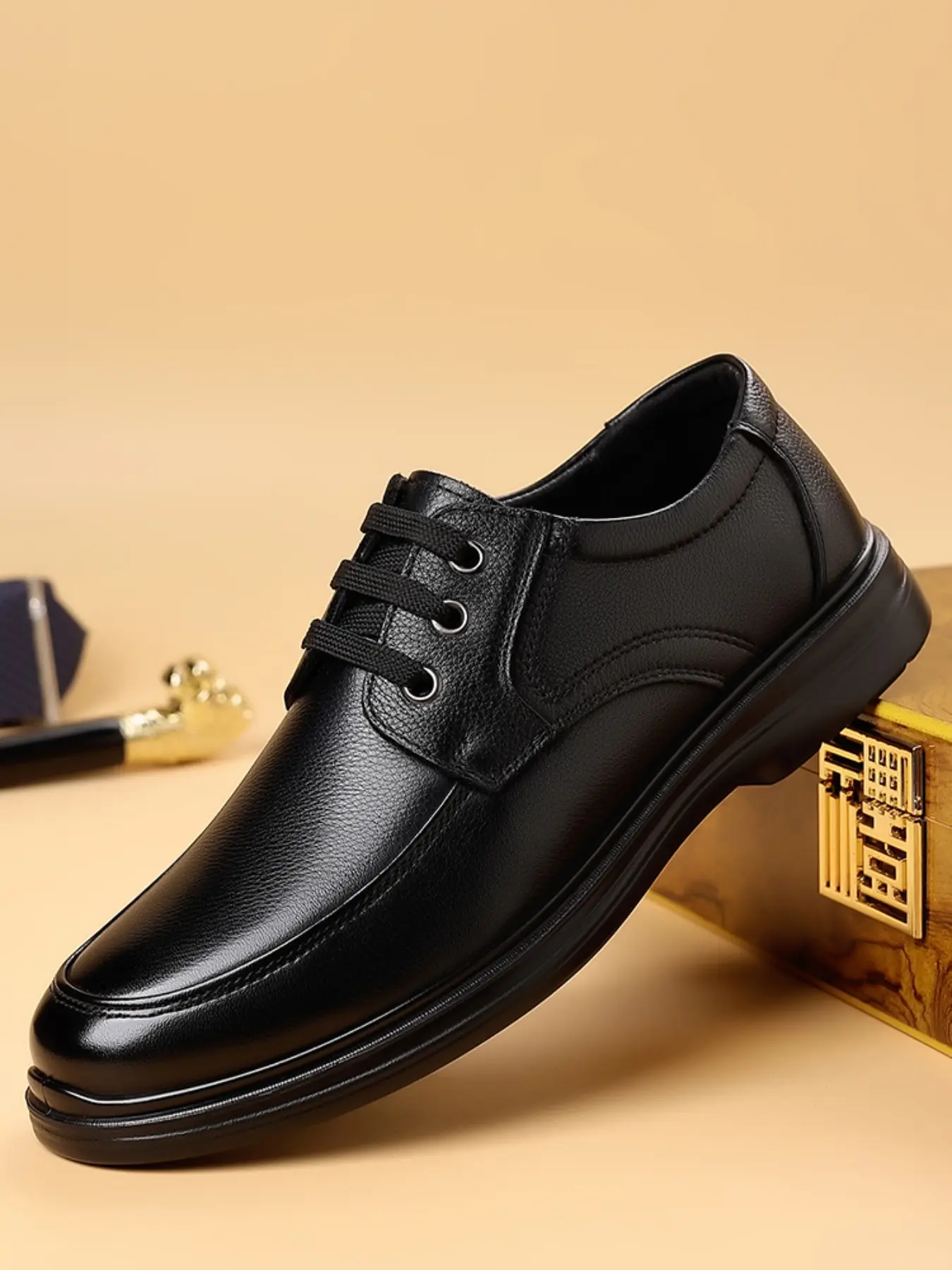Men's Business Casual Shoes, Lace-Up Flat Shoes, Oxford Style, PU Leather, Round Toe, Medium Width, All Seasons, Formal Shoes