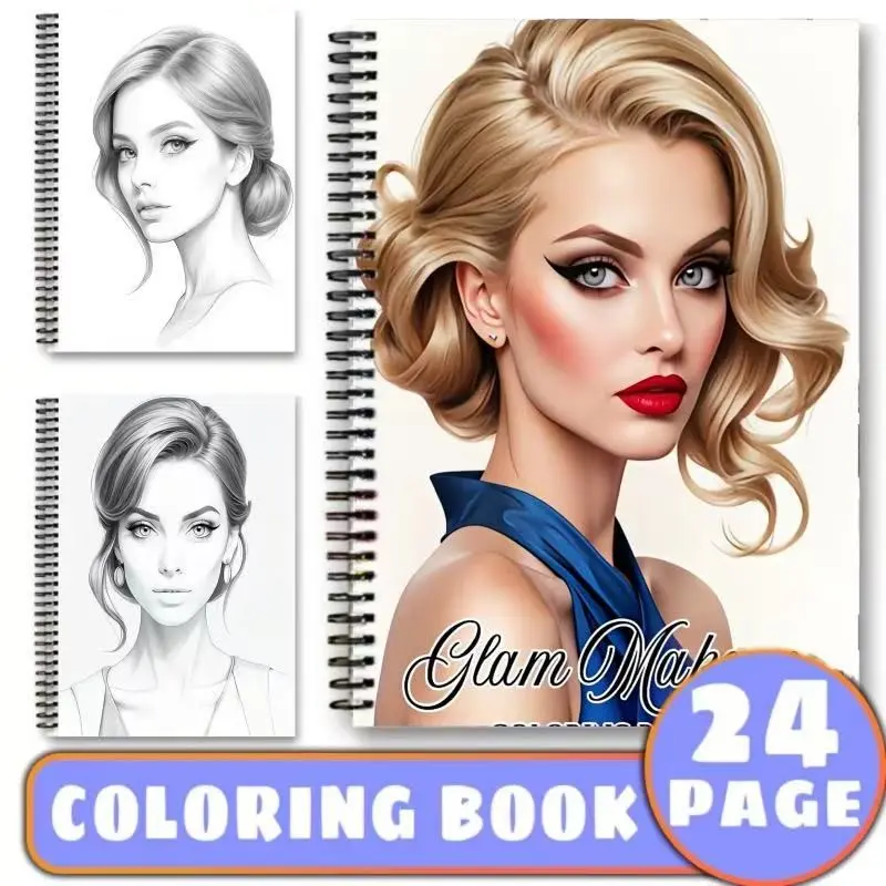 Fashion Makeup Coloring Book, Dual Purpose for Makeup Tutorial and Stress Relief, Ideal for Portrait Drawing and Color Practice