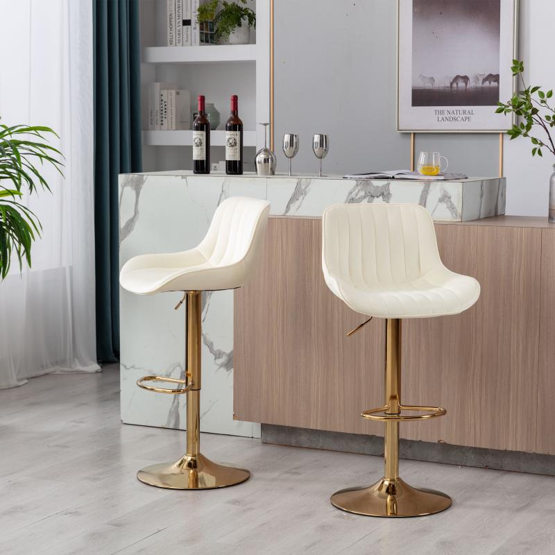 Chrome Footrest and Base Swivel Height Adjustable Mechanical Lifting Velvet + Golden Leg Simple Bar Stool,Set of 2,Ivory Furniture Lounge gaming chair vanity chair Modern Aesthetic criss cross chair gaming chair