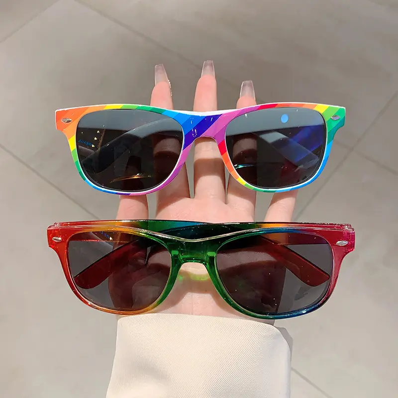 Unisex 2-Pack Rainbow Frame Sunglasses - Fashion Casual Rivet Detail Shades, Lightweight UV Protection, for Vacation, Street Look & Outfits Inspo, Casual Shades