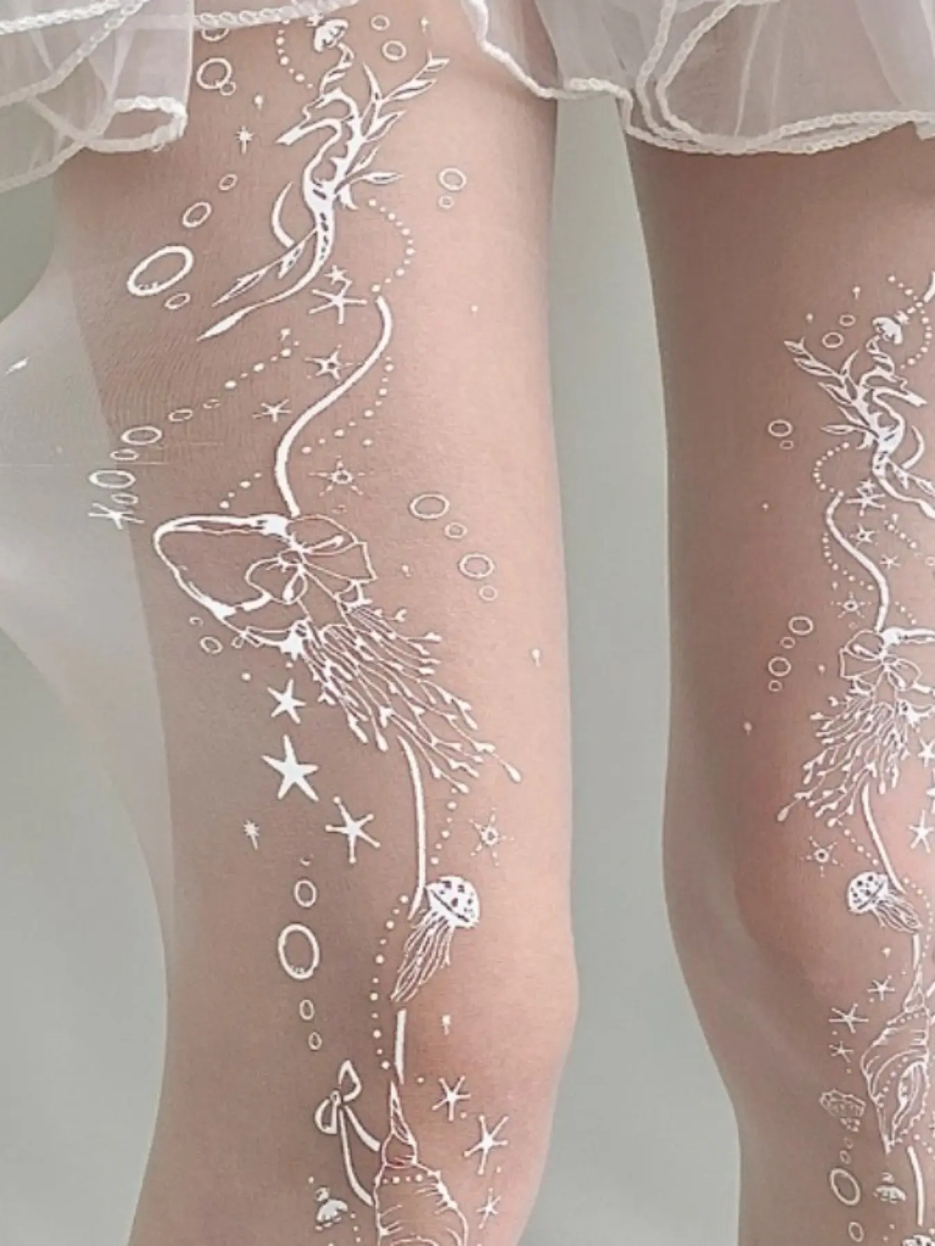 Dreamy Silver Color Patterned Stocking, Pure Desire Lolita Girl Thin Transparent Versatile Fairy Understocking, Perfect for All Seasons