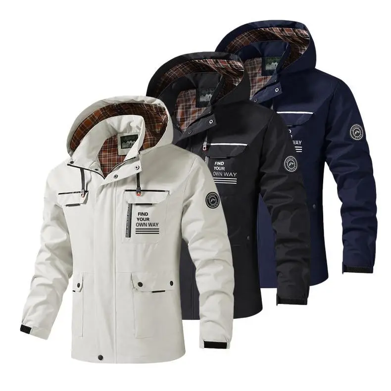 Men's Hooded Parka - Menswear, EU Sizes, All Seasons, Hong Kong Style Cardigan, Business Solid Color, Waterproof, Hood-Detach Casual Outerwear