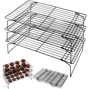 3-Tier Collapsible Cooling Racks, Detachable Wire Stackable Drying Rack for Cookie Bread Pizza Baking, Fruits, Snacks Perfect for Outdoor Camping