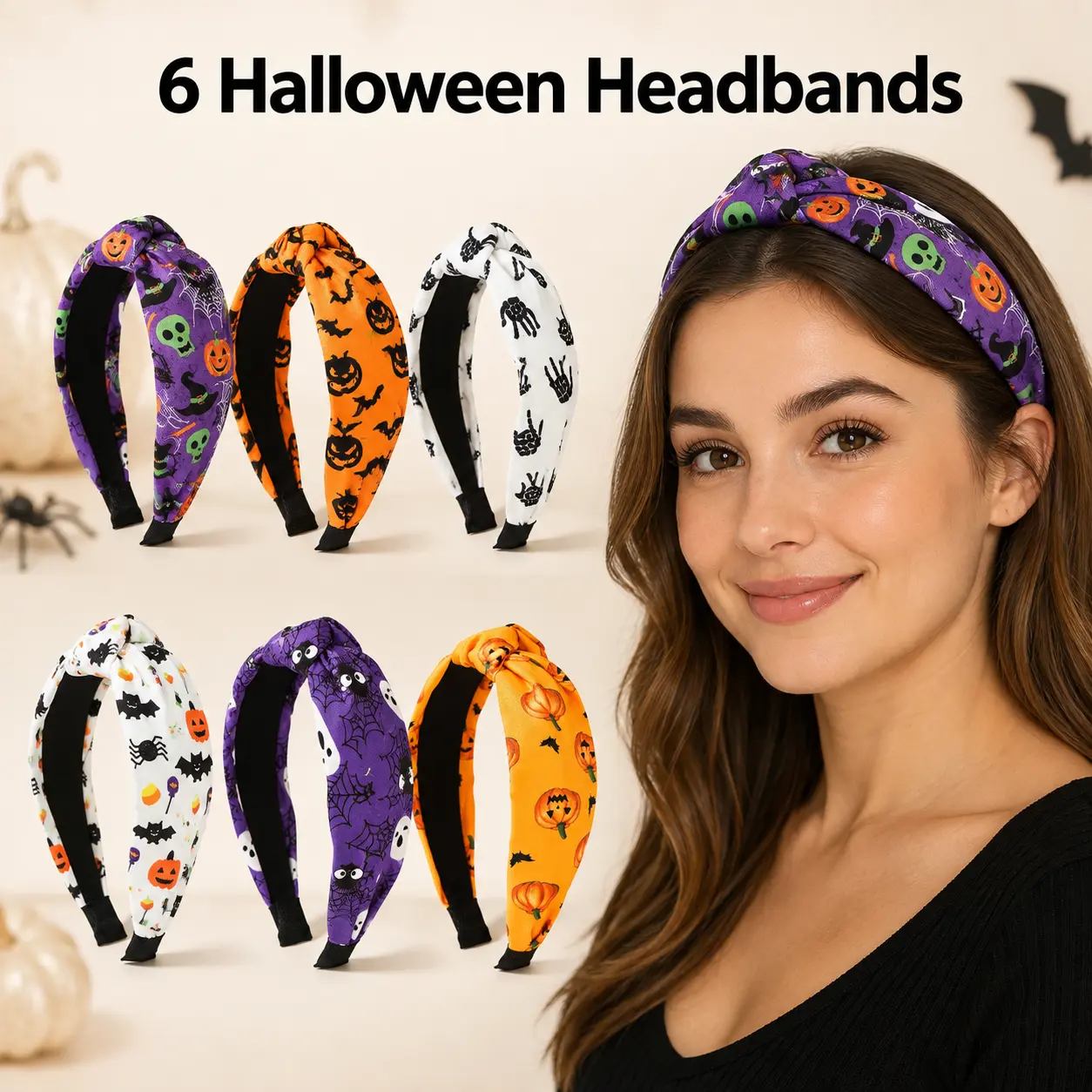 Halloween Knot Wide Hairband Headbands for Party, Suitable for Teens & Girls, Elegant Style, Perfect for Daily Wear & Holiday Events-YY1