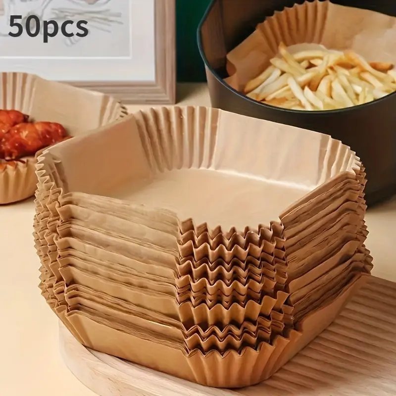 Value Pack of 50 Non stick Air Fryer Liners - Square Paper Liners, Suitable for Baking, Baking, and Microwave Cooking - Easy to Clean, Healthier Cooking Methods for Restaurants