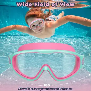 Kids Swim Goggles 3-14 Years Anti-Fog UV Protection Wide View Leakproof Boys Girls 3-in-1 Goggles with Nose Clip & Ear Plugs Kid Goggles for Swimming