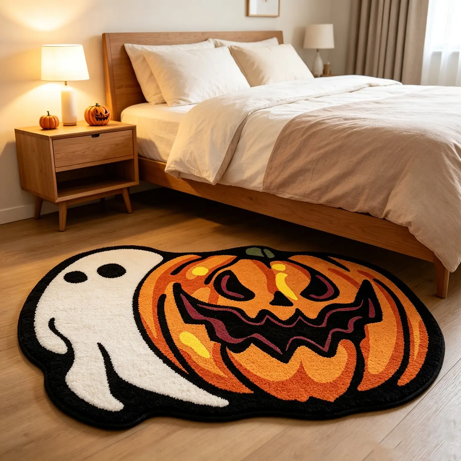 Halloween Irregular Shape Rug, Cartoon Ghost Pumpkin Mat, Soft Textile Floor Decor, Home Decor Rugs, Ideal Halloween Gift, Creative Design for Home