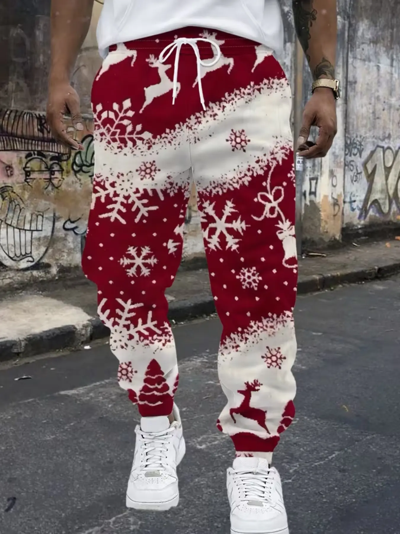 Men's Christmas Theme Sweatpants, Snowflake Reindeer Pattern, Slim-Fitting Casual Long Pants, Fall & Winter Festival Print Sportswear