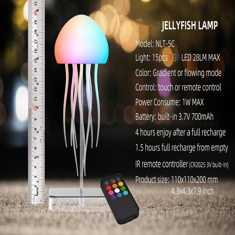 LED Jellyfish Lamp with 9 Tentacles 2 Working Modes Ultra Long Battery Life Colour Gradient Light Effects with Remote Control