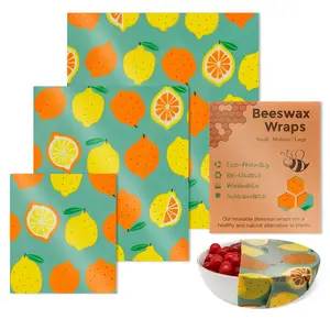 3 Sizes Natural Beeswax Food Wraps, Reusable Washable Biodegradable Plastic-Free Food Storage Paper, Cute Daisy Print Sustainable Wrappers for Fruits, Vegetables, Cheese, Bread & Sandwich