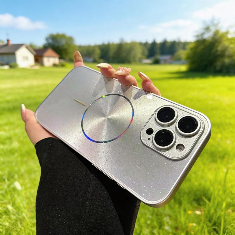 Luxury CD Texture Laser For Magsafe Lens Protector Case For iPhone 17 Air 16 15 14 13 12 Pro Max Wireless Charge Glitter Cover