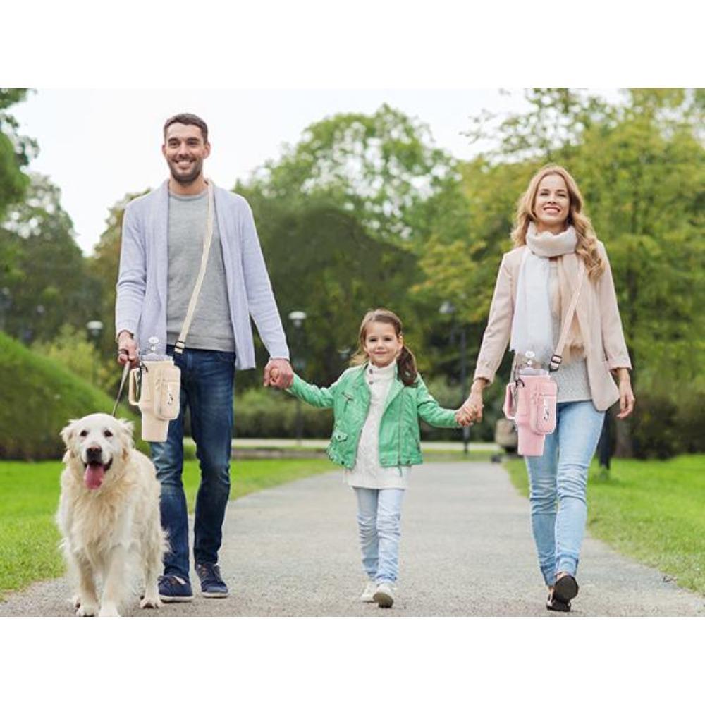 Water Bottle Carrier Bag with Phone Pocket for Stanley 40/30 oz Tumbler, Neoprene Water Bottle Holder Pouch with Adjustable Strap, Straw Cover & Carabiner, Ideal New Year & Valentine's Day Gift