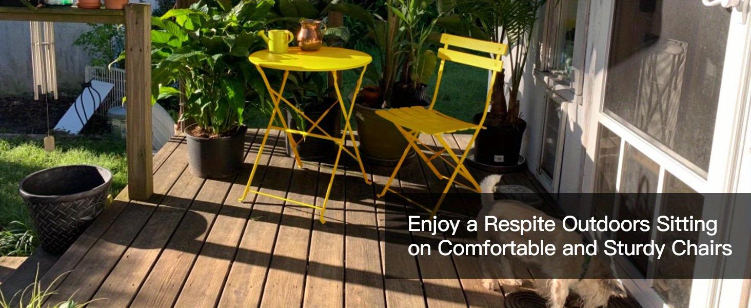 3-Piece Bistro Table and Chairs, Wrought Iron Bistro Set, Anti-Rust, Waterproof Folding Cafe Table and Chairs Set of 2, Foldable Small Bistro Set for Indoor/Outdoor/Porch /Lawn/ Balcony/ Small Space