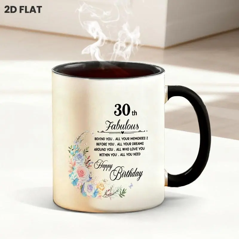 11oz 30th Fabulous Birthday Themed Mug, Inspirational Text & Colorful Floral Butterfly Print Design, Festive Drinkware for Daily Use & 30th Birthday Gatherings, Multiple Specifications Available