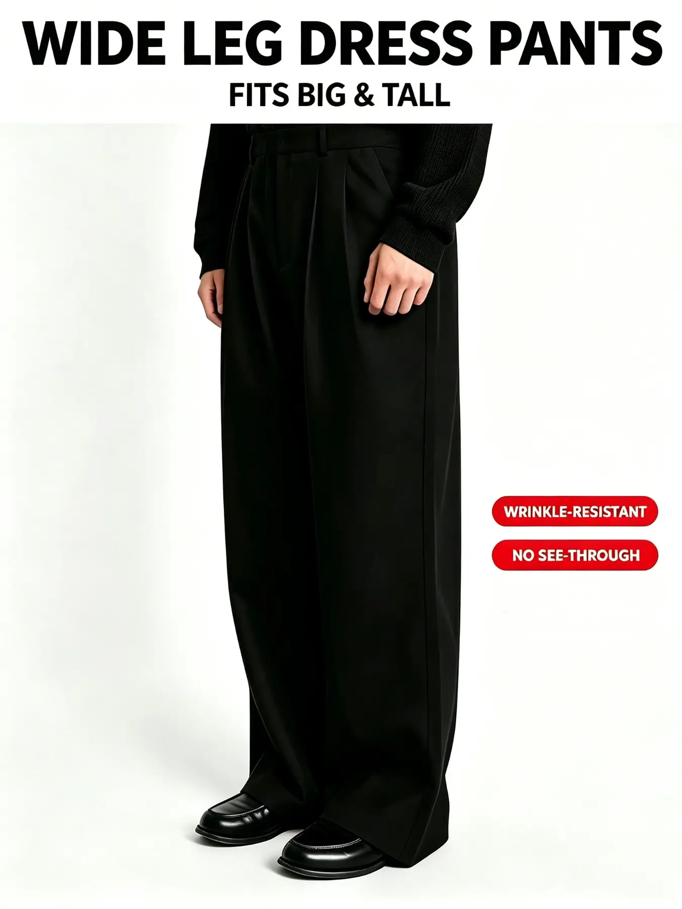Big & Tall Plus Size Men Elastic Waist Dress Pants, Ultra Lightweight Breathable Loose Straight Slacks, All Season Business Casual Work Trousers