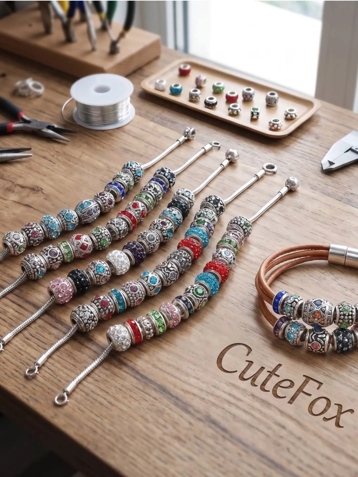 One Box of Antique Silver Zinc Alloy Water Diamond European Beads Random Style Mixed Color Beads Ornament Decoration Items Suitable for Making European Jewelry Bracelets, Necklaces, Charm Accessories