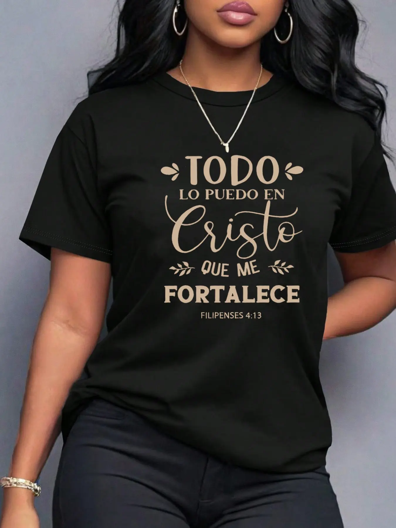 Women's Casual T-Shirt with Inspirational Spanish Text Print, Soft Stretch Polyester Round Neck Short Sleeve, All Seasons Wear