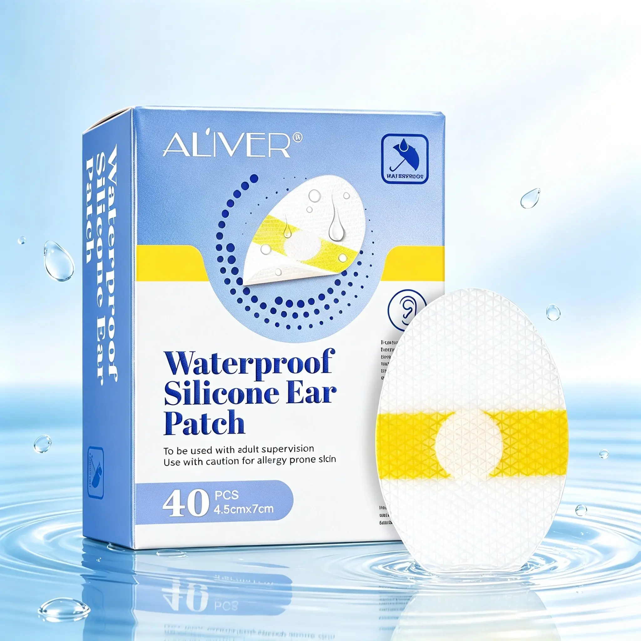 Aliver Silicone Ear Protectors 40pcs/box, Waterproof Ear Pads, Multi-Functional Heel Protection, Ideal for Bathing, Swimming, Walking