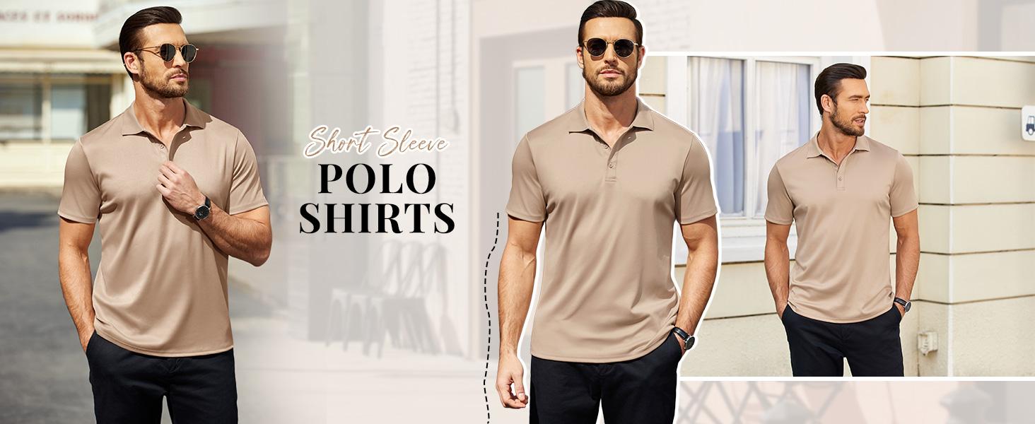 Men Polo Shirts Short Sleeve Quick Drying Athletic Collared Golf Shirts Moisture Wicking Tees