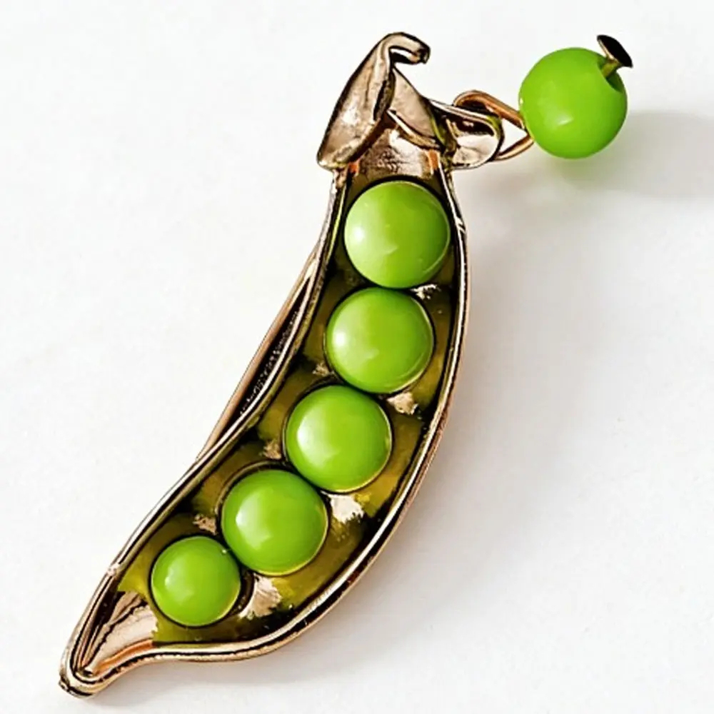 Cute Pea Pod Brooch Green Beads Gold Base Jewelry for Women Perfect for Adding Playful Charm To Outfits