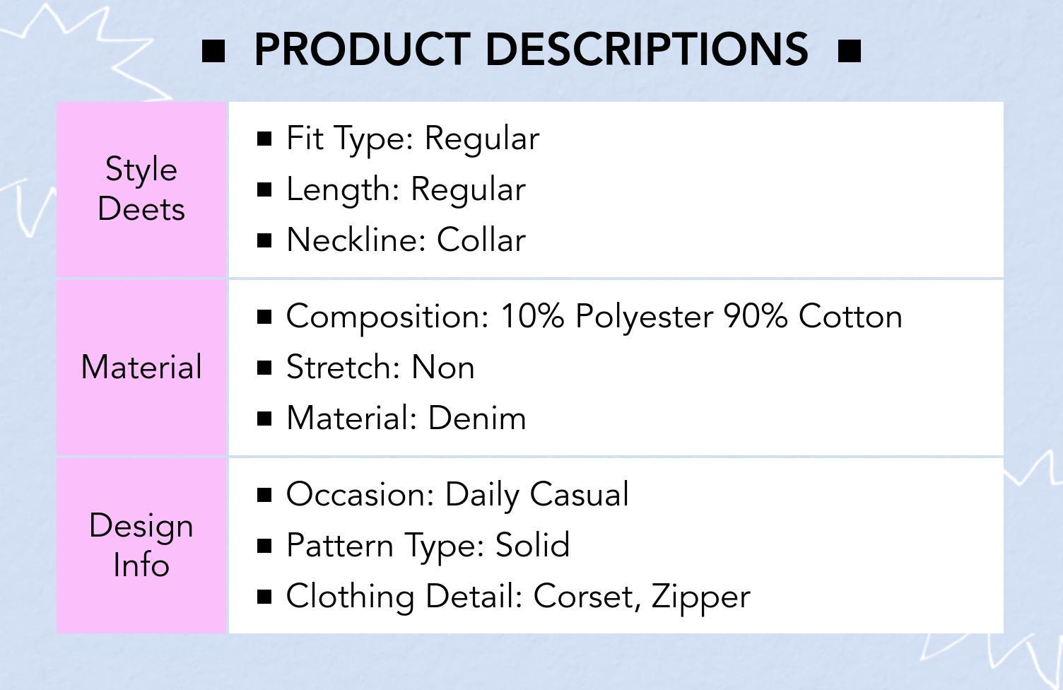 Cider [size 0-10] Denim Collar Solid Corset Zipper Jacket