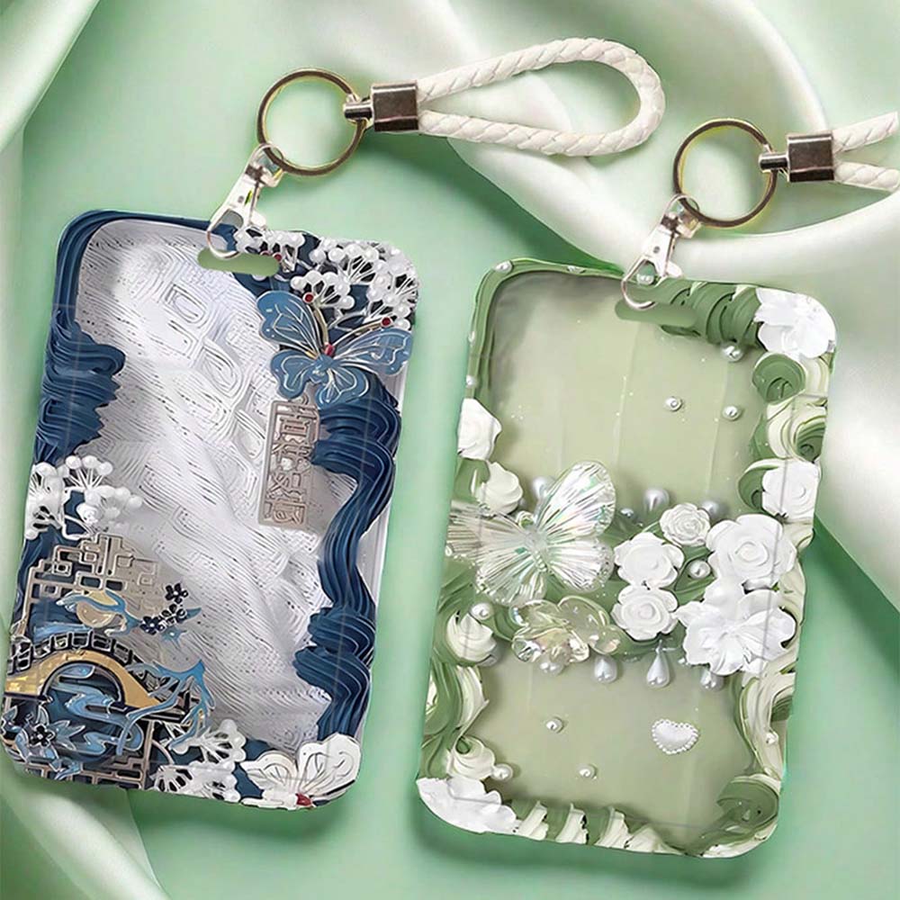 Butterfly & Flower Pattern ID Card Holder, 1 Count Creative Slide Cover Card Protector, Identification Badges & Supplies for Students School Office, Classroom Supplies