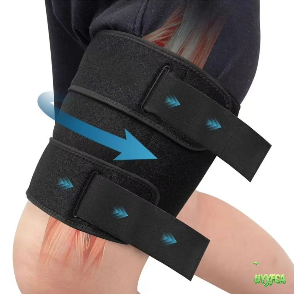 Anti-Slip Thigh & Hamstring Compression Brace, Adjustable Hook-and-Loop Leg Support Wrap, Breathable Muscle Strain Protector for Workouts, Outdoor Sports Recovery