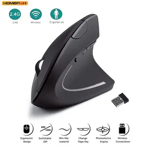 HOMEFISH Ergonomic Vertical Wireless Mouse, 2.4G Optical Computer Mouse with 6 Programmable Buttons, 3 Adjustable DPI 800/1200/1600 Ergonomic Mice for PC Laptop Desktop