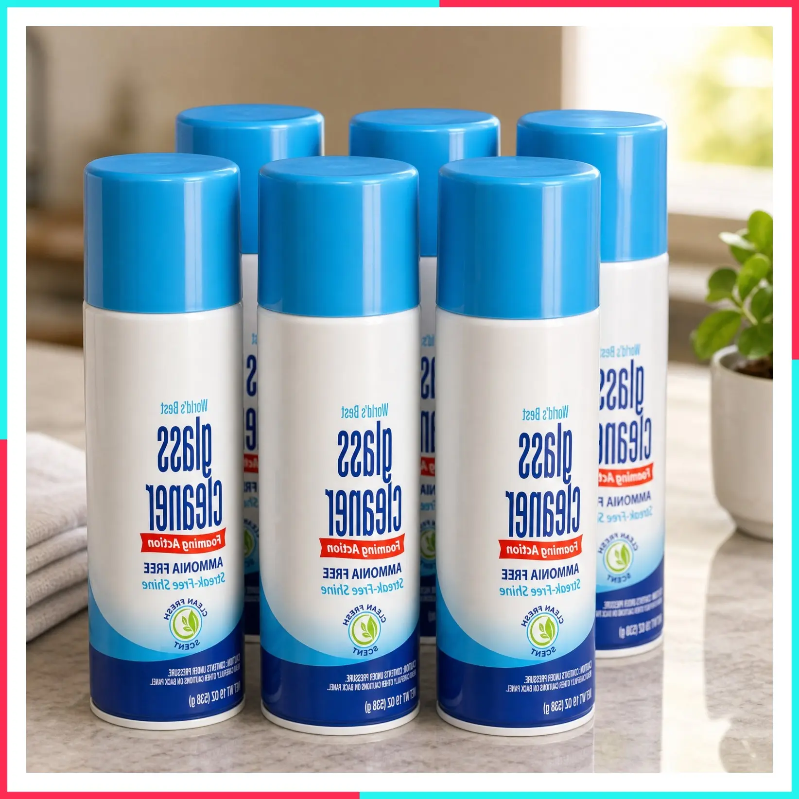 Foaming Glass Cleaner Aerosol Spray, 15oz, Pack of 6 | Ammonia-Free, Streakless, Fast-Acting | Cleans & Polishes Glass Surfaces | Fresh Scent, Removes Fingerprints, Dust, Dirt, Smoke Film