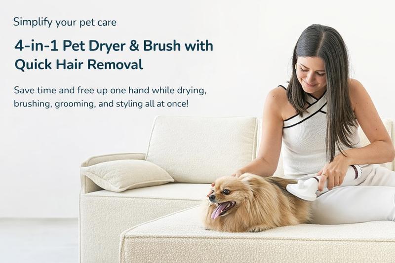 4-in-1 Dog Grooming Dryer, 2-in-1 Pet Hair Dryer & Brush with Self-Cleaning Function, Portable Dog Grooming Tool for Home Use, Ideal Gift for Pet Lovers