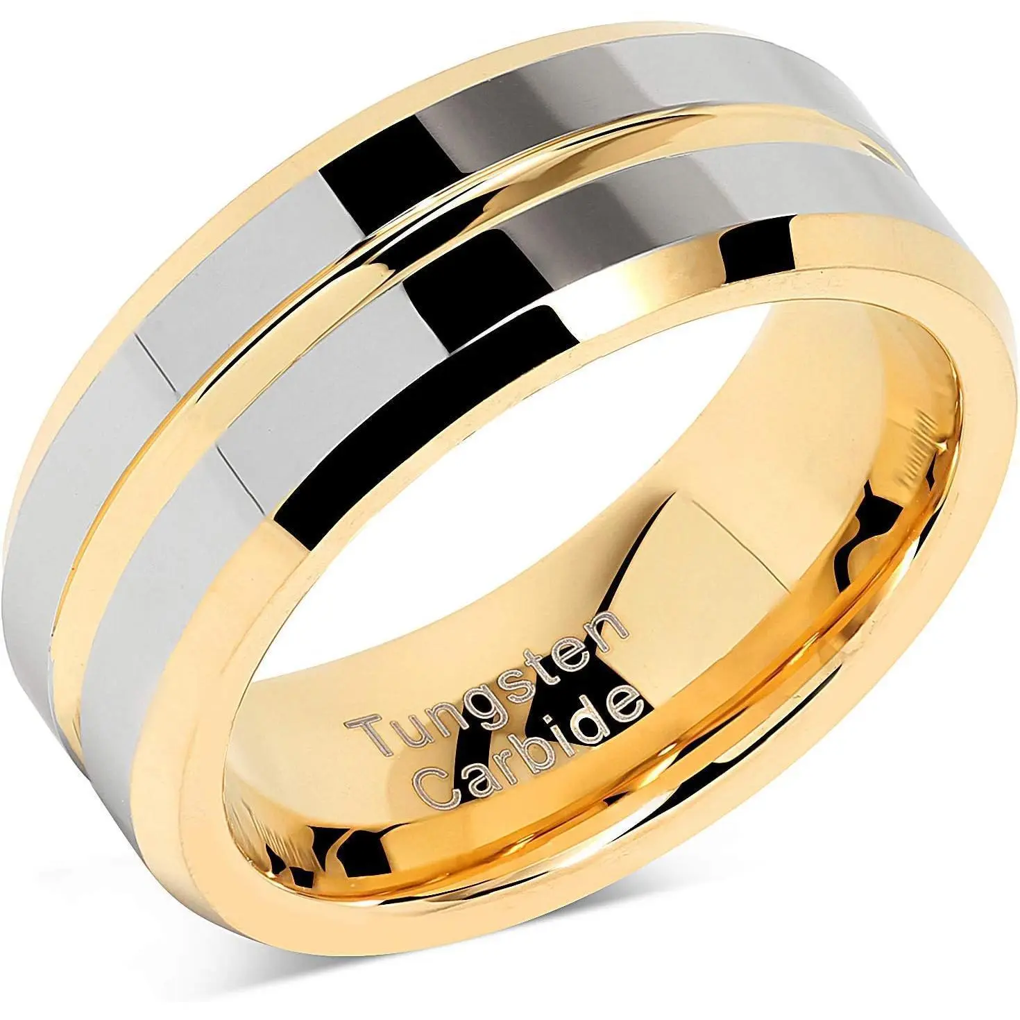 JEWELRY Custom Tungsten Rings for Men's Wedding Bands Gold Silver Two Tone Grooved Center Line Size 6-16