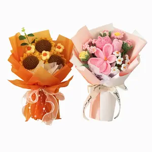 Pre-Wrapped Crochet Flower Bouquet, Forever Yarn Floral Present for Girlfriends & Best Friends outdoor courtyard
