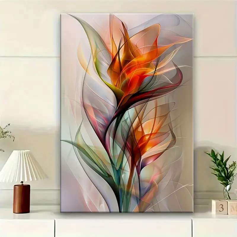 2D flat decorative painting, 1 piece of modern abstract floral wall art--realistic colorful oil painting with a framed canvas, featuring vibrant plants, flowers, and foliage, suitable for decorating living rooms, weddings, Christmas, and other occasions.