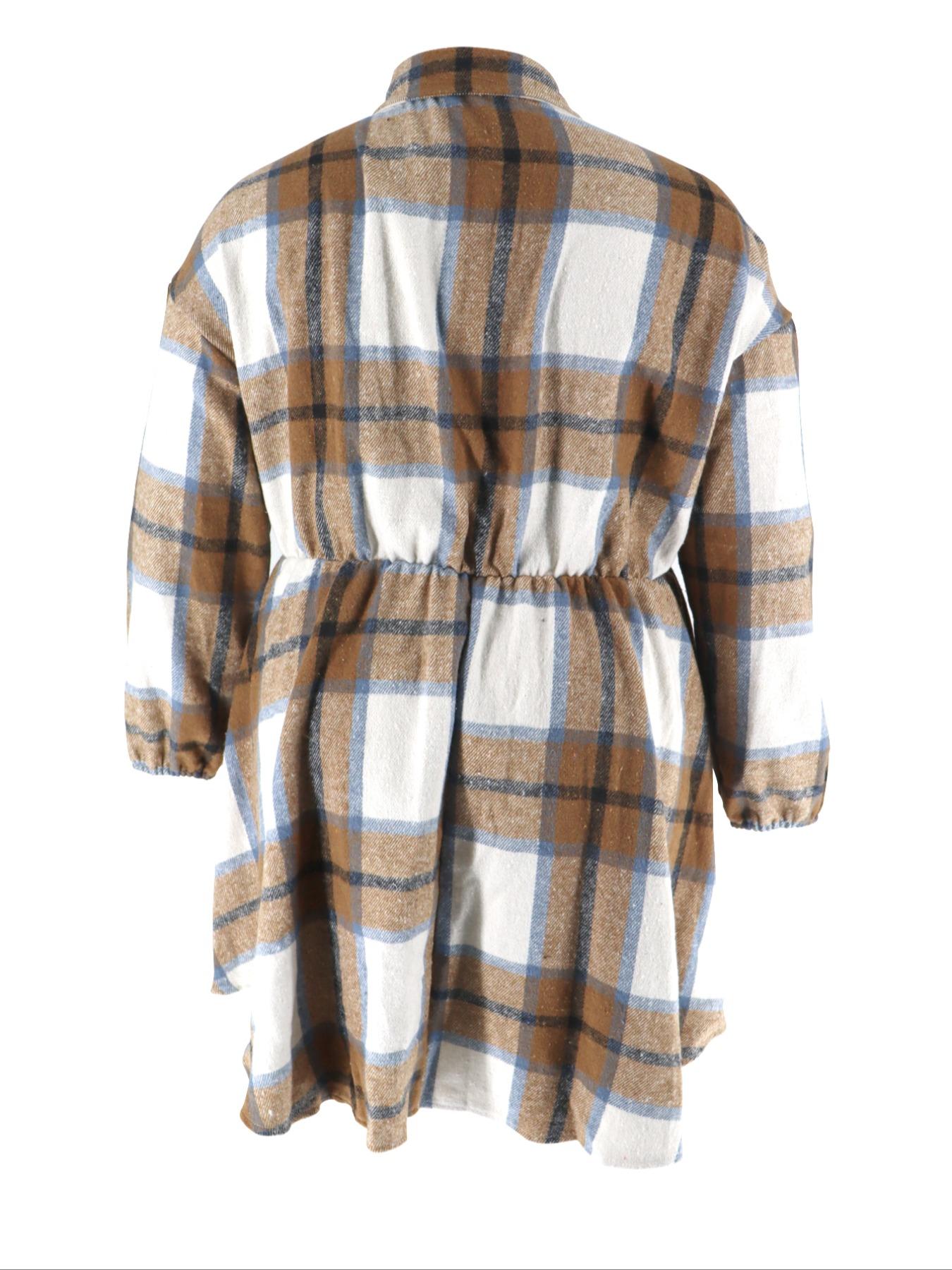 Women's Plus Size Plaid Shirt Dress, Long Sleeve Button Front Casual Short Skirt, Fall & Winter Fashion, Fitted Moderate Fabric