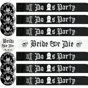 Bride or Die Bachelor Party Pin Badge Set & Sash Set, Bride or Die Pins & Till Death Do Us Part Bridesmaid Pin Decorations, Ideal for Bridal Showers, Engagements & Halloween Bachelorette Party Supplies