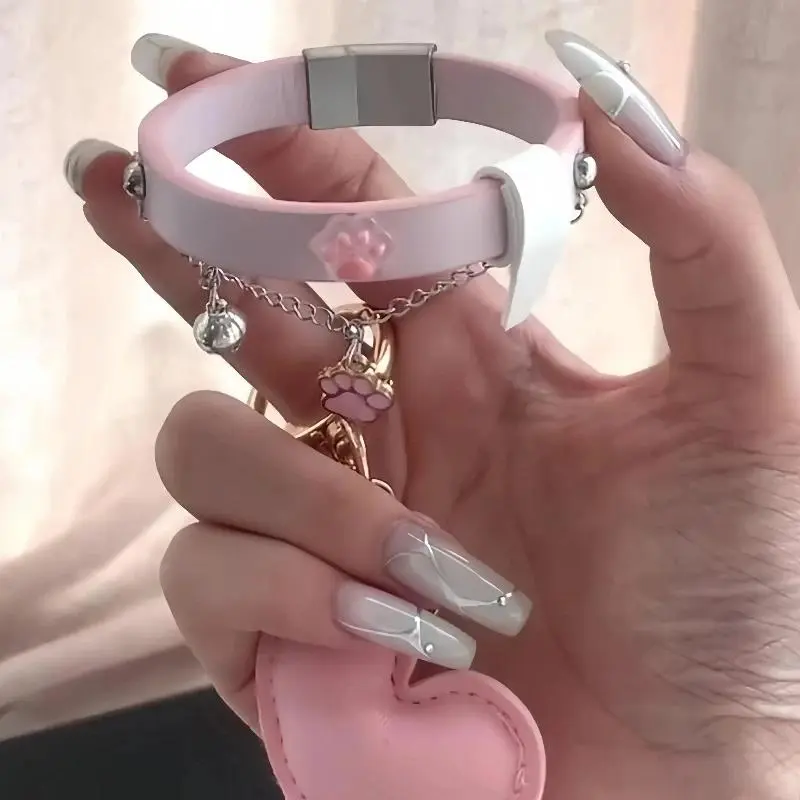 Y2K Cat Paw Cute Leather Bracelet Korean Chic Hand Chain Bracelet Kawaii Bangles for Friend Couple Gift Punk Sweet Accessories