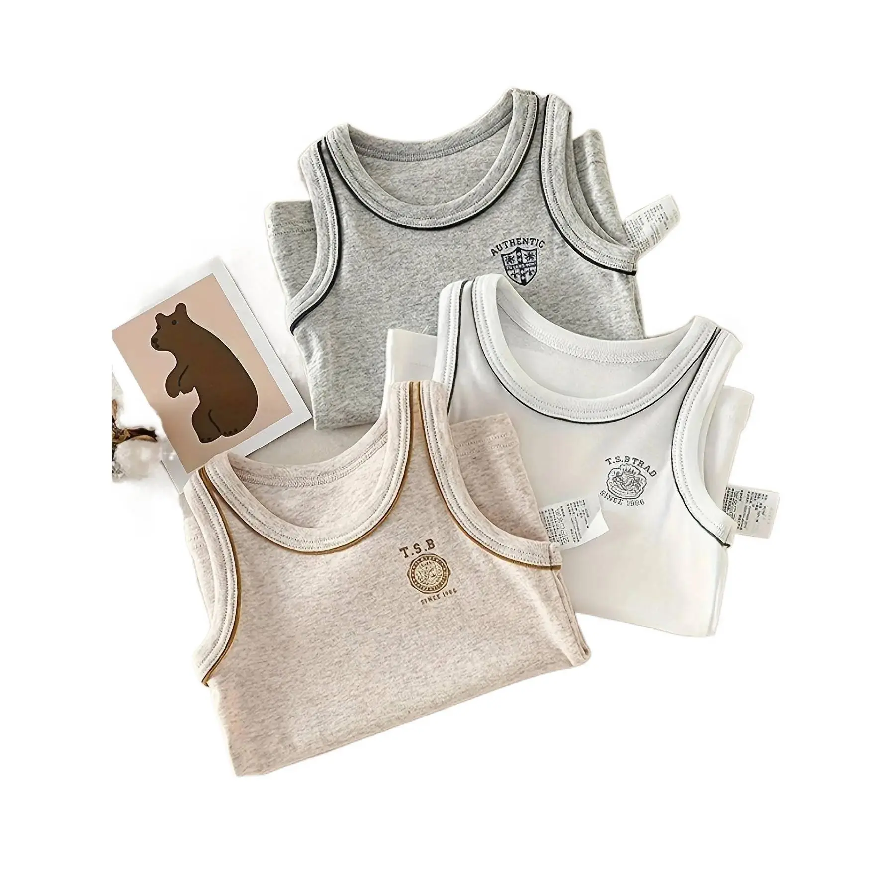 Boys 3pcs Ultra Thin Sports Vests Pure Cotton Class A Mid to Large Kids Summer Sleeveless Tops Breathable Quick Dry Sleeveless Undershirts for School PE Sports Daily Wear